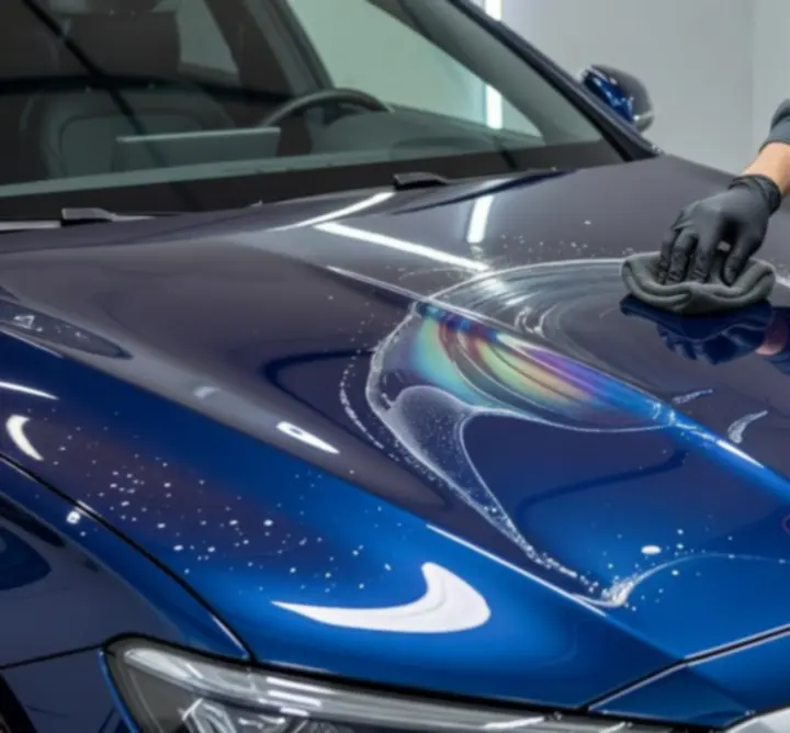 Festékvédelmi folyamat autó karosszériáján a Shine Car Studio műhelyében.