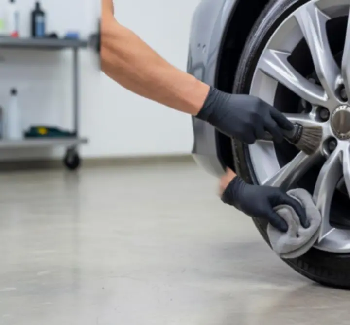 Felni- és gumiabroncs ápolás a Shine Car Studio külső kezelése során.