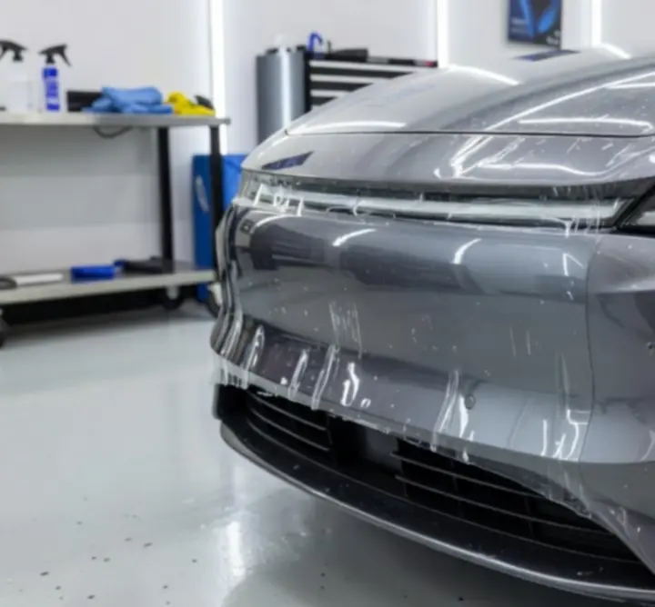 Autó lökhárítója védőfóliával kőfelverődések és kavicsok elleni védelemhez