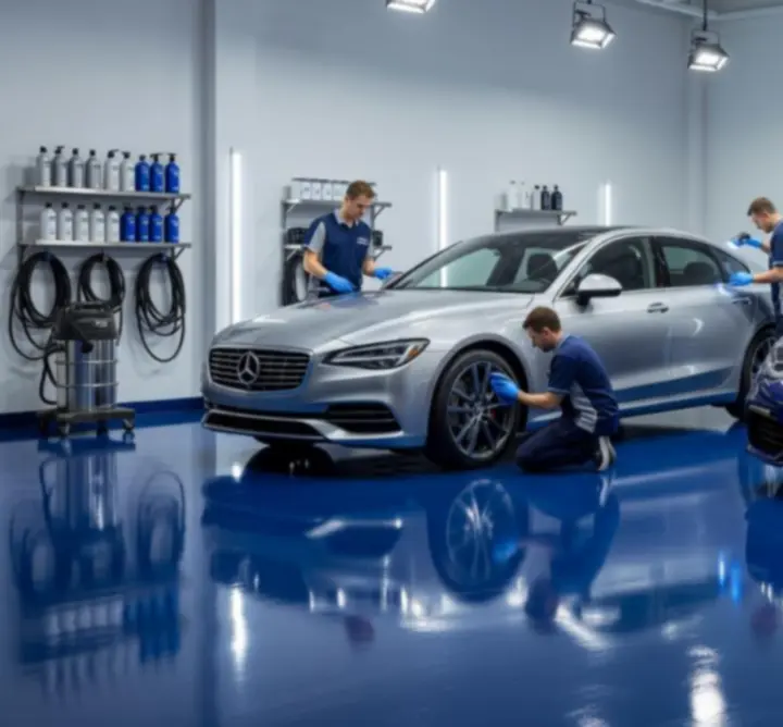 Modern, letisztult autókozmetikai stúdió belső tere